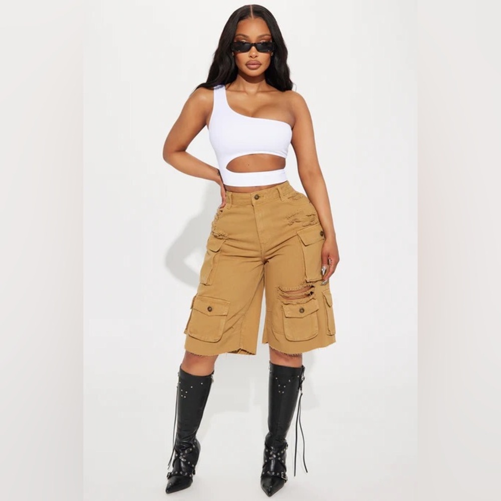 Fashion Nova White Asymmetrical Cutout Crop Top